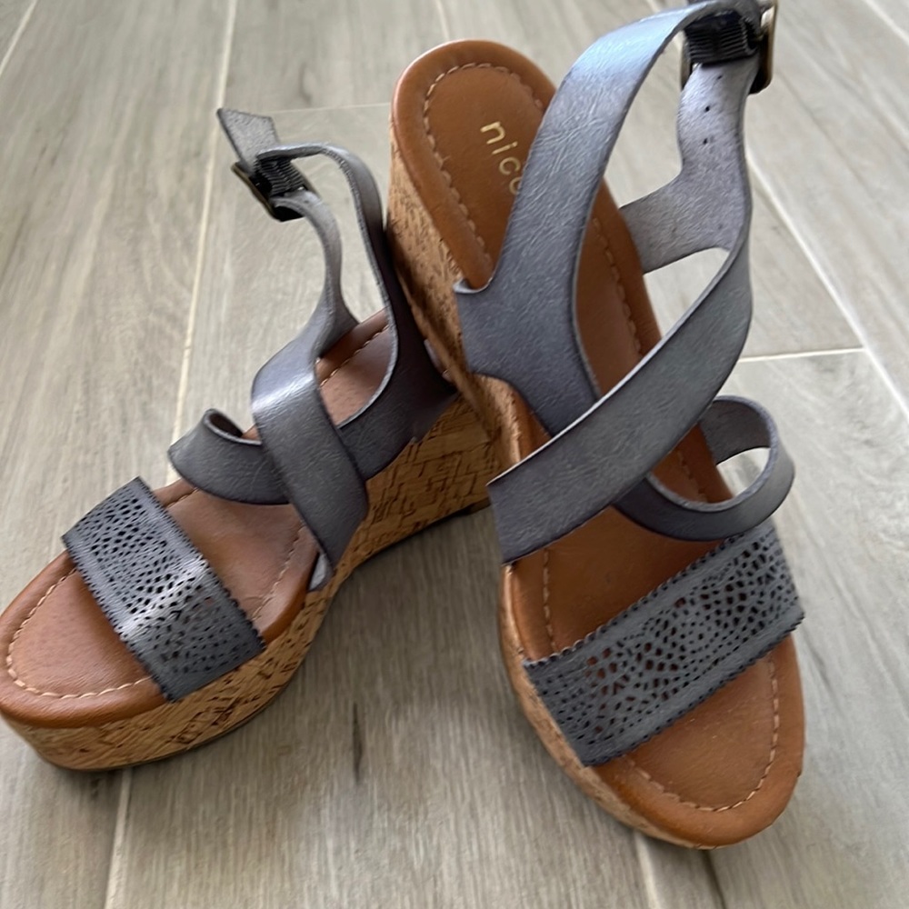 Smokey blue wedge sandals